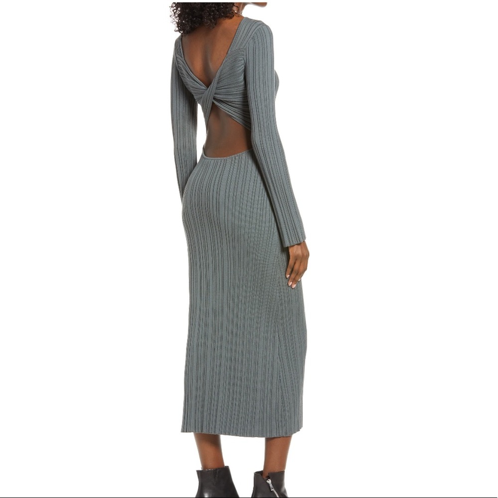 Open Edit Twist Back Ribbed Knit Midi Dress